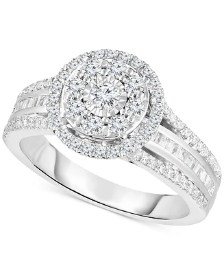 TruMiracle Diamond Round Halo Cluster Engagement Ring (1 ct. t.w.) in 10k White Gold