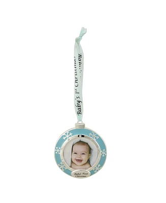Northlight 3" Blue and Silver-Plated "Baby's First Christmas" Framed Ornament with Crystals