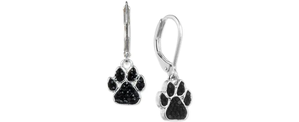 Pet Friends Jewelry Silver-Tone Black Pave Paw Drop Earrings