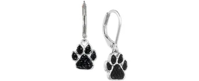 Pet Friends Jewelry Silver-Tone Black Pave Paw Drop Earrings