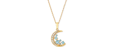Swiss Blue Topaz (3/8 ct. t.w.) & White Topaz (1/6 ct. t.w.) Scatter Crescent Moon 18" Pendant Necklace in 14k Gold