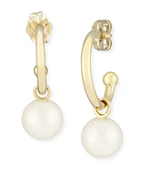 Pearl (6 mm) Drop Hoop Earrings Set 14k Yellow Gold
