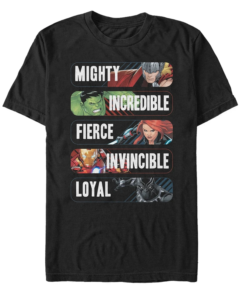 Marvel Men's Avengers Adjectives Mighty Incredible Fierce Invincible Loyal, Short Sleeve T-Shirt