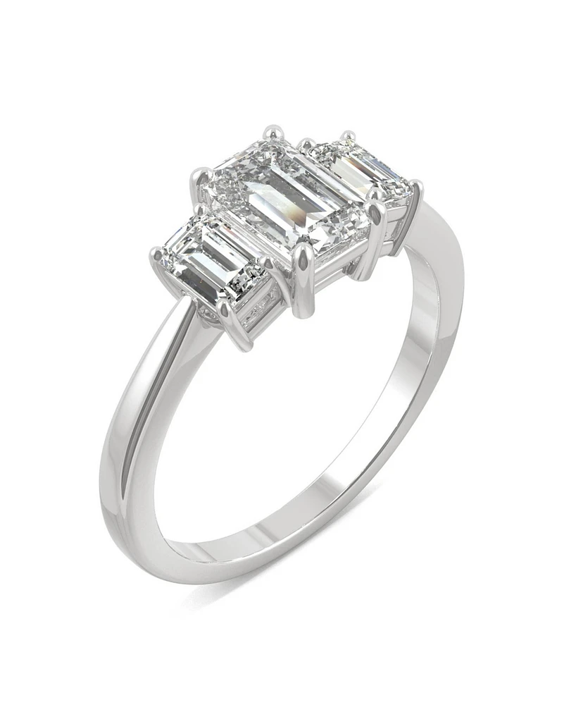 Moissanite Emerald Cut Three Stone Ring 1-1/2 ct. t.w. Diamond Equivalent 14k White or Yellow Gold