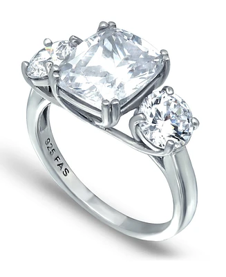 Cubic Zirconia 3 Stone Cushion Cut Ring Silver Plate