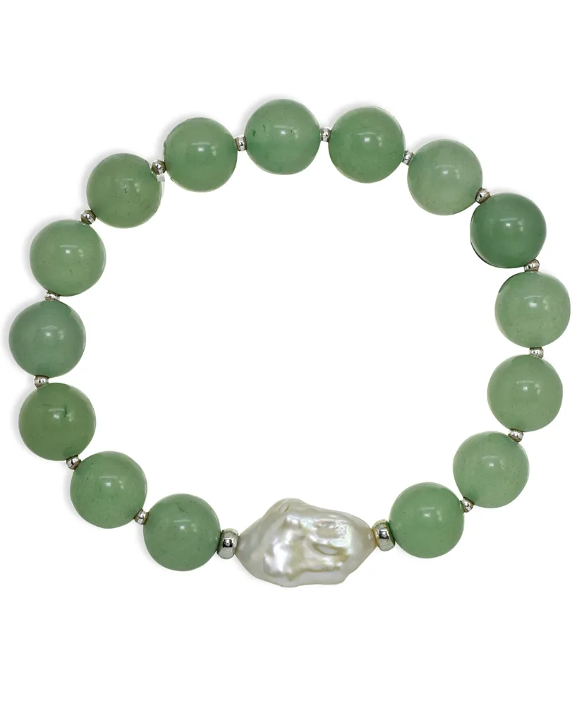 Genuine Stone Bead Biwa Pearl Stretch Bracelet