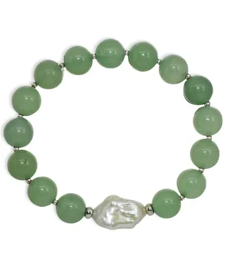 Genuine Stone Bead Biwa Pearl Stretch Bracelet