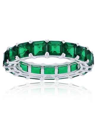 Princess Cut Cubic Zirconia Eternity Band Rhodium Plated Sterling Silver