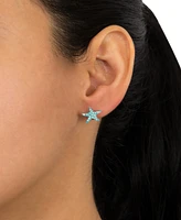 Light Aqua Crystal Pave Starfish Stud Earrings in Sterling Silver