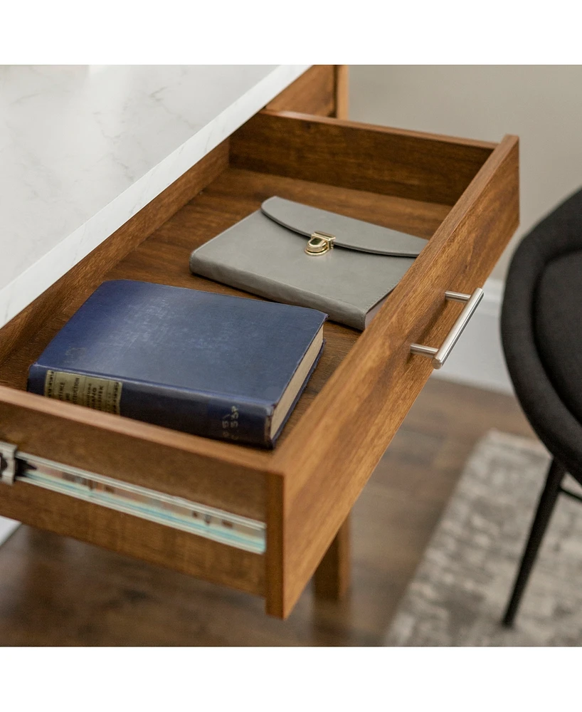 46" A-Frame Desk with White Faux-Marble Top and Walnut Base