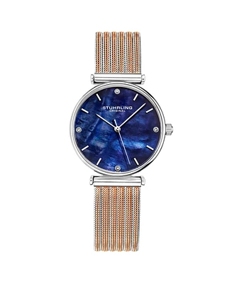 Stuhrling Women's Rose Gold - Silver Tone Mesh Stainless Steel Bracelet Watch 32mm