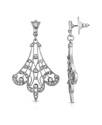 2028 Silver-Tone Crystal Fan Filigree Drop Earrings
