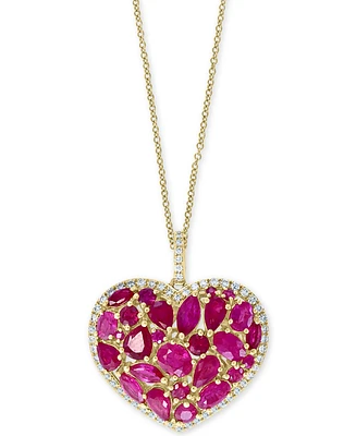 Effy Ruby (4-3/4 ct. t.w.) & Diamond (1/3 ct. t.w.) Heart 18" Pendant Necklace in 14k Gold