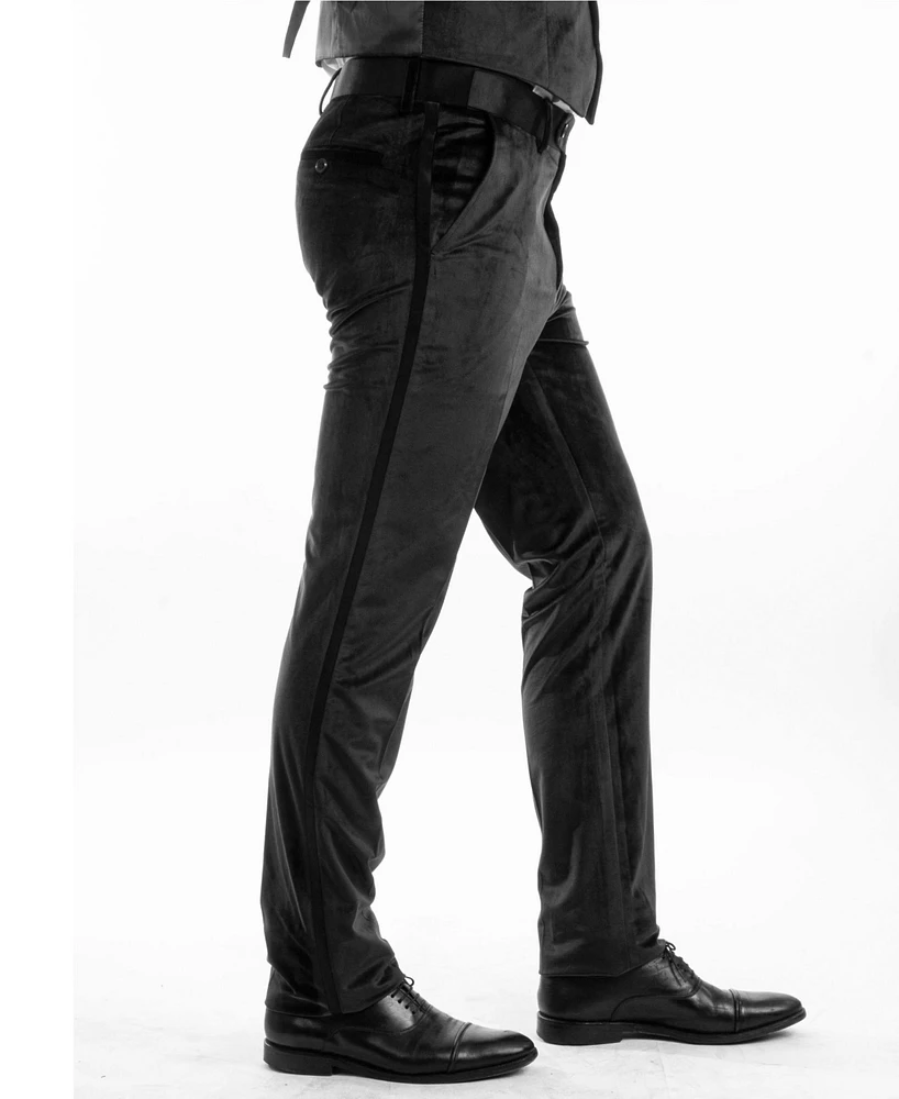 Bryan Michaels Men's Skinny Modern Fit Velvet Tuxedo Dress Pants