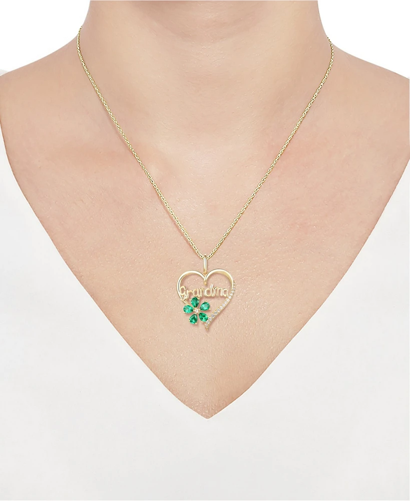 Lab-Grown Emerald (5/8 ct. t.w.) & Lab-Grown White Sapphire (1/10 ct. t.w.) Grandma 18" Pendant Necklace in 10k Gold