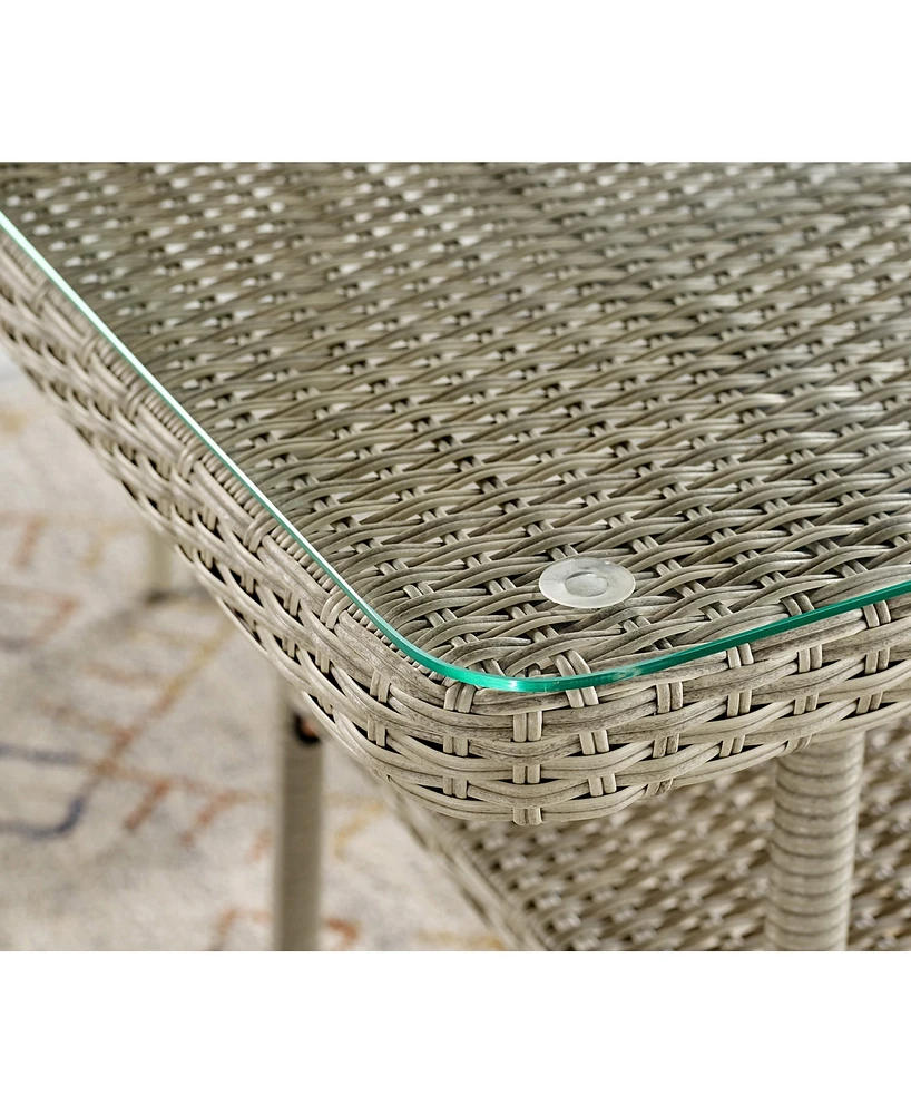 Alaterre Furniture Windham All-Weather Wicker Outdoor Cocktail Table with Glass Top