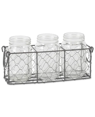 Design Imports Vintage-like Chicken Wire Flatware Caddy with Clear Jars