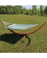 Quilted Double Fabric 2-Person Hammock with Curved Arc Wood Stand