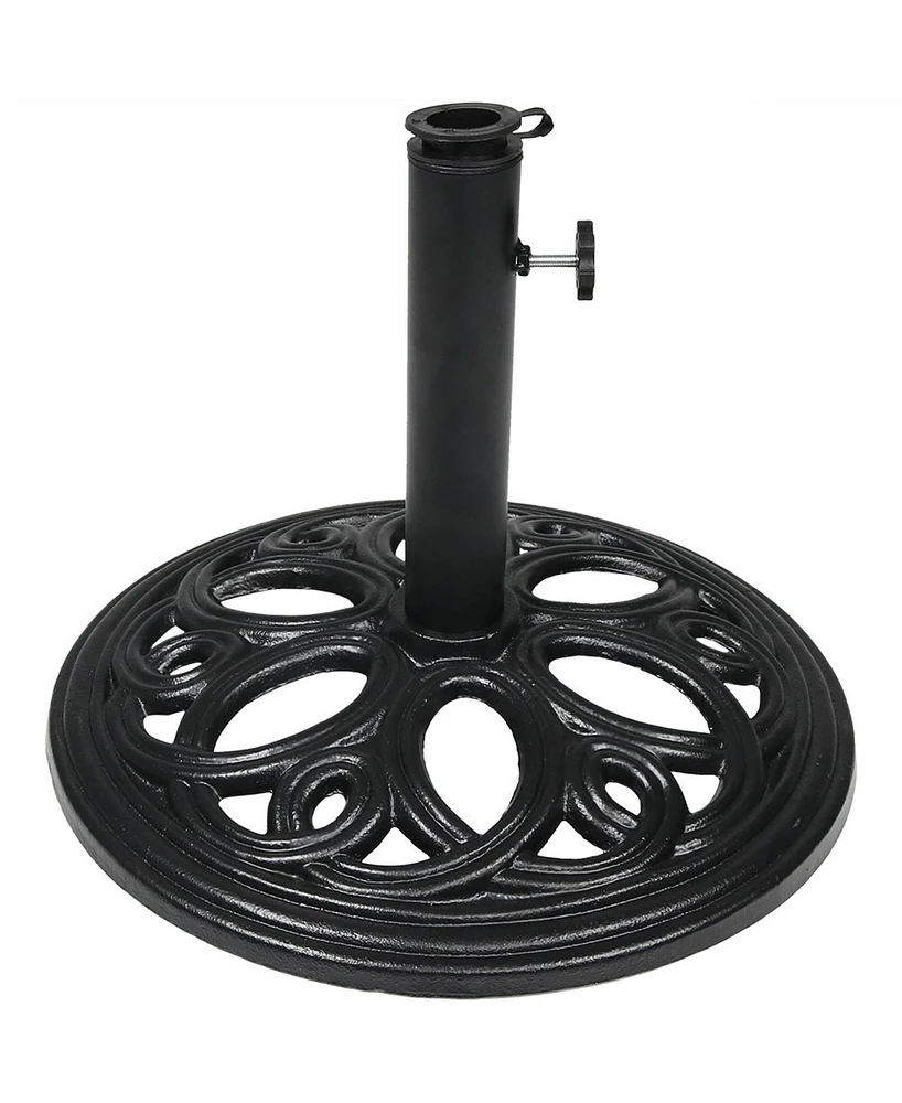 18-Inch Cast Iron Patio Umbrella Base - Heavy-Duty Round Metal Outdoor Market Umbrella Stand - 24 lbs - Black