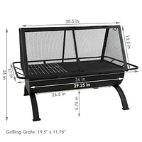 Outdoor Camping or Backyard Rectangular Northland Fire Pit with Cooking Grill Grate, Spark Screen, Log Poker, and Fire Pit Cover - 36"