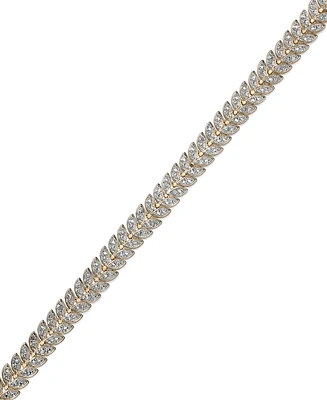 Diamond Accent Leaf Bracelet in 18k Gold over Sterling Silver-Plated Brass