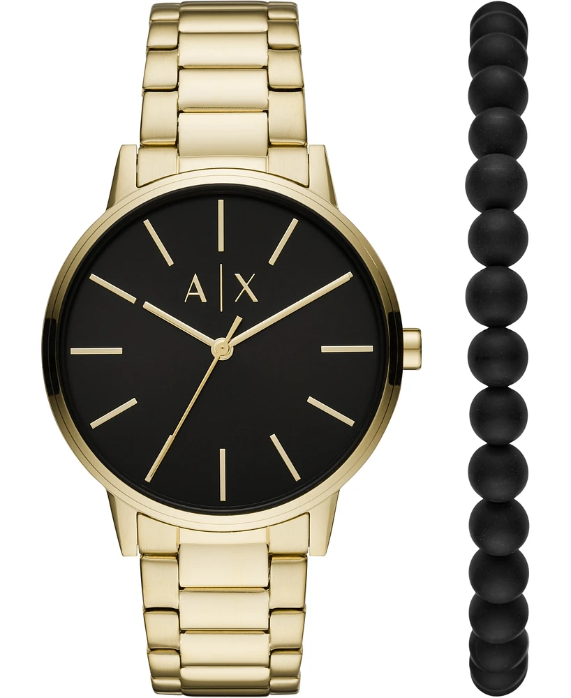 Men's Gold-Tone Stainless Steel Bracelet Watch 42mm Gift Set