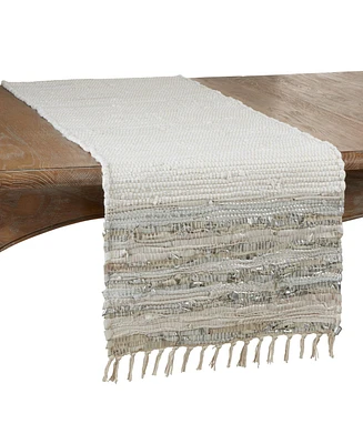 Saro Lifestyle Striped Leather Chindi Runner