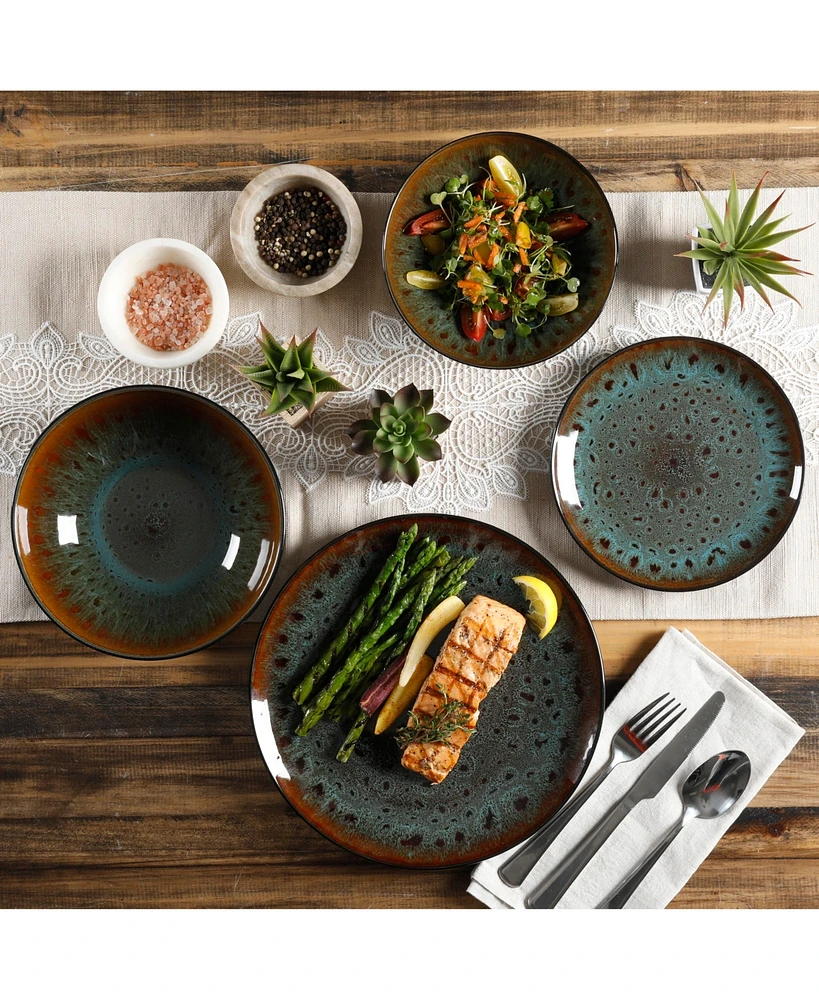 Gibson Kyoto Teal 16-piece Double Bowls Dinnerware Set, Service for 4