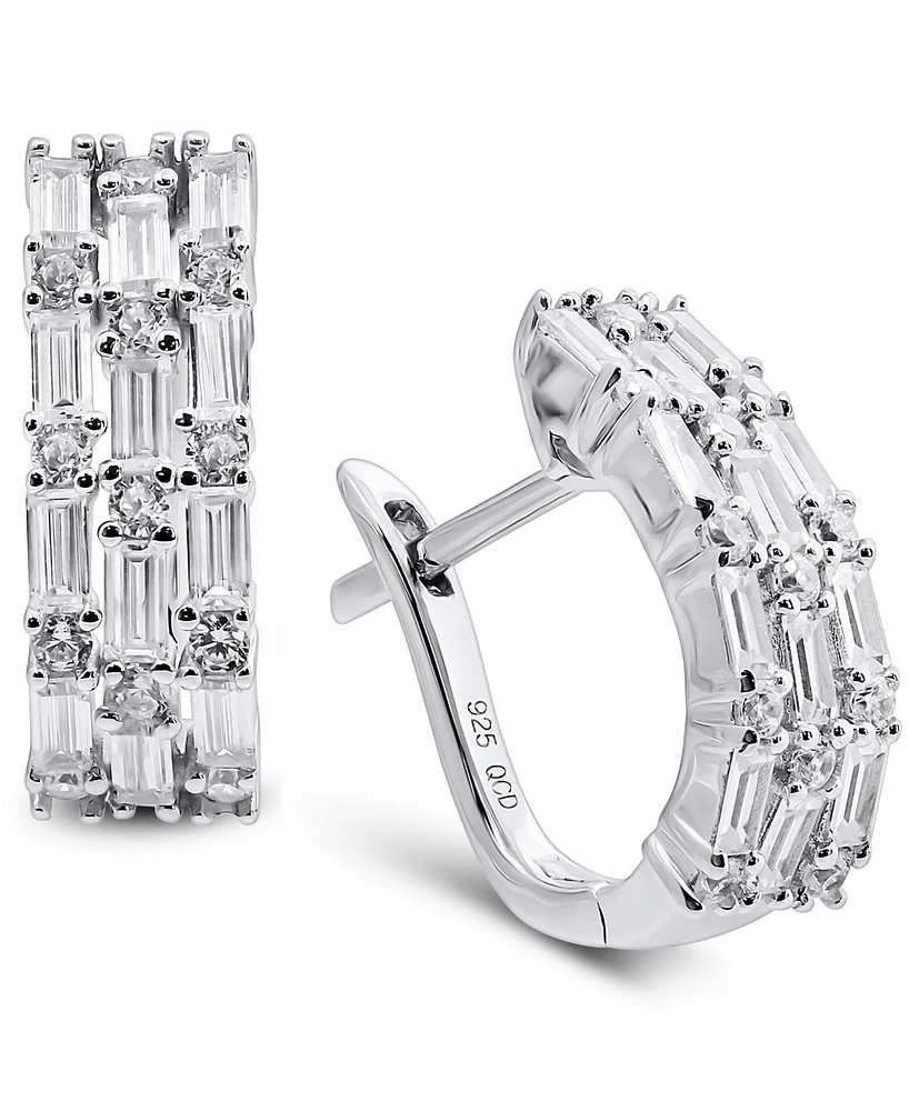 Arabella Cubic Zirconia Baguette Hoop Earrings in Sterling Silver