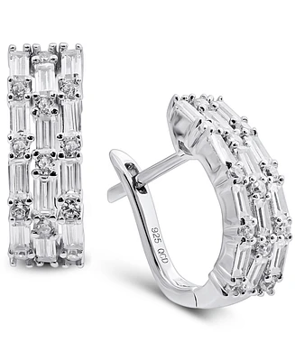 Arabella Cubic Zirconia Baguette Hoop Earrings in Sterling Silver