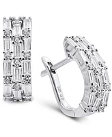 Arabella Cubic Zirconia Baguette Hoop Earrings in Sterling Silver