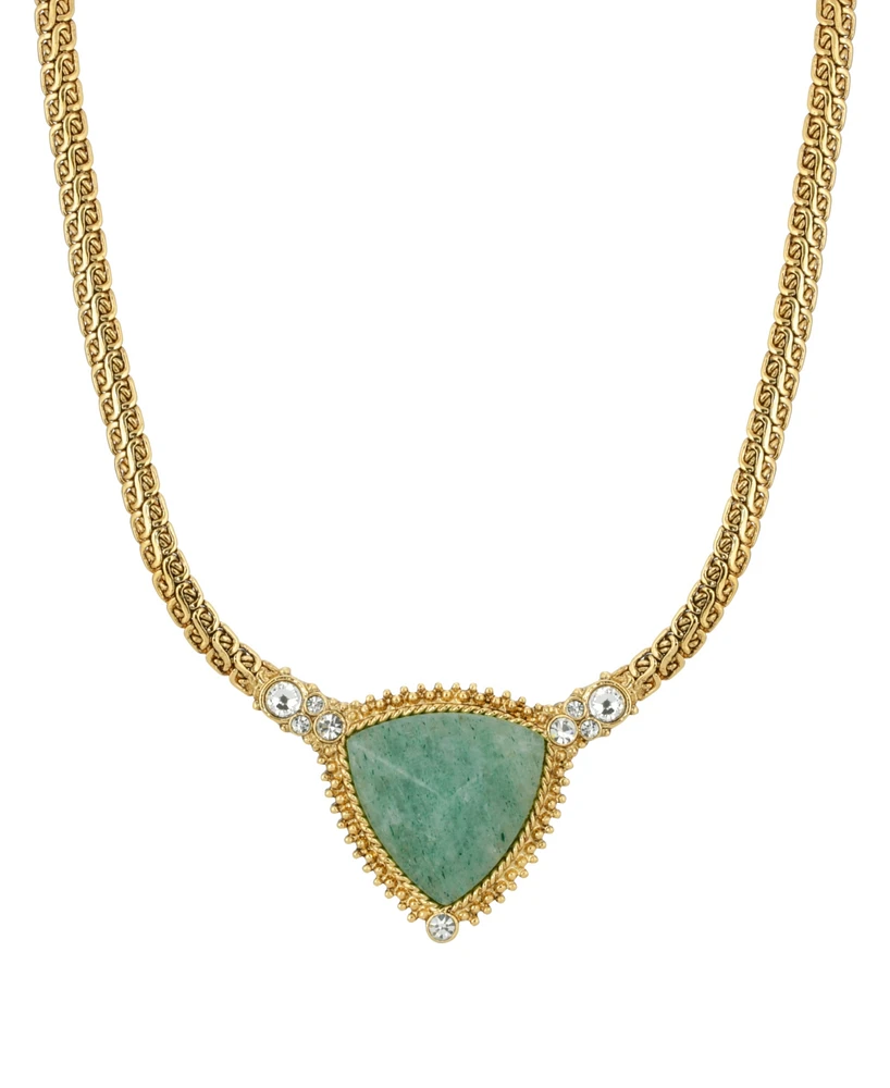 2028 Gold-Tone Semi Precious Triangle Stone Necklace
