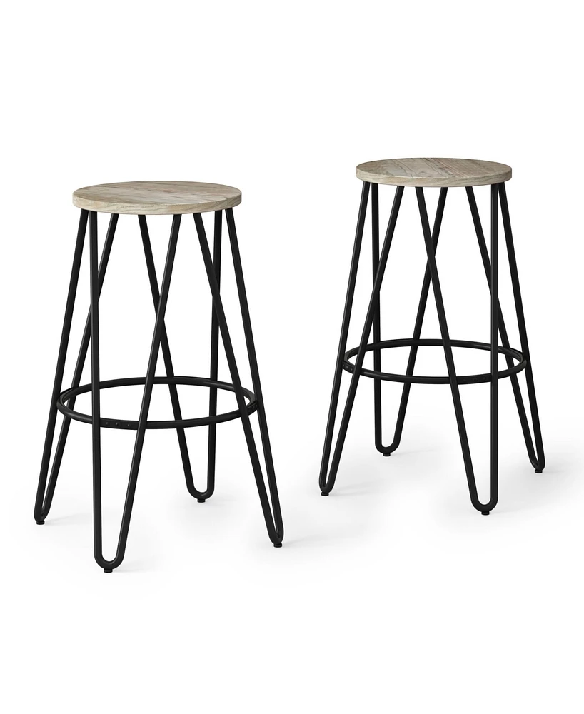 Simpli Home Simeon 26" Metal Counter Height Stool with Wood Seat, Set of 2