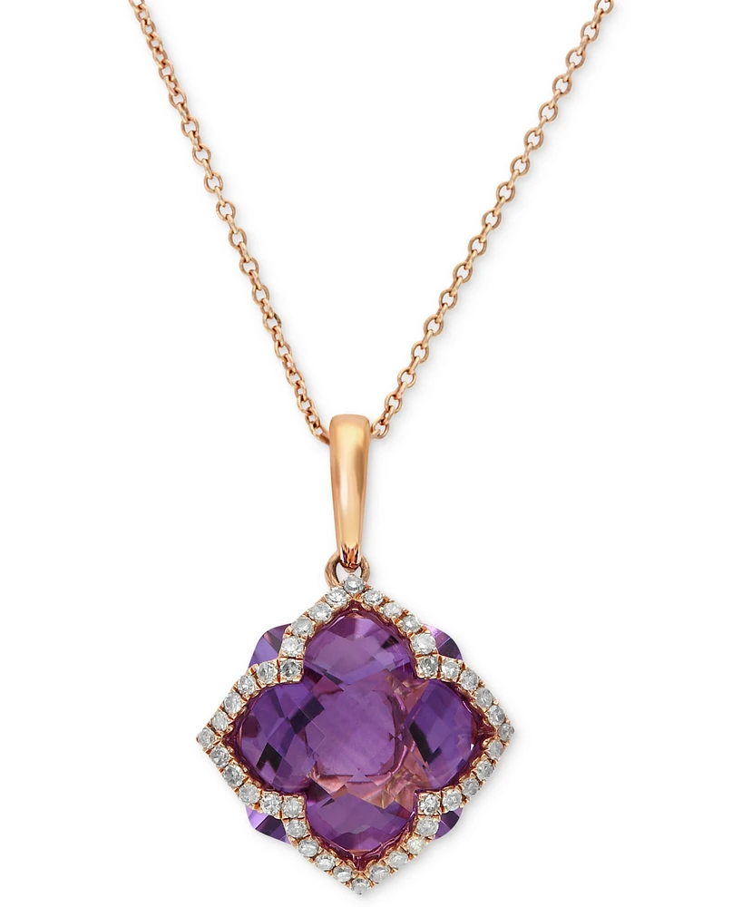 Effy Amethyst (5-3/4 ct. t.w.) and Diamond (1/5 ct. t.w.) Clover Pendant in 14k Rose Gold