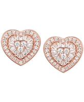 Diamond Baguette Heart Stud Earrings (1/2 ct. t.w.) 14k Gold , White or Rose
