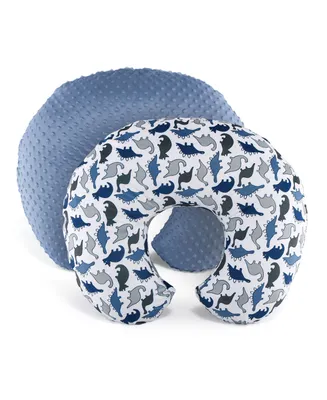 The Peanutshell Nursing Pillow Covers for Breastfeeding, 2 Pack Set, Dinosaur and Navy Blue Minky Dot