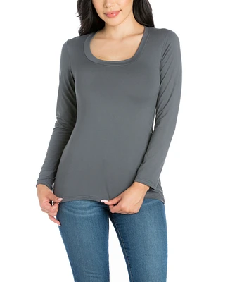 24Seven Comfort Apparel Scoop Neck Long Sleeve Solid Color Tee
