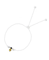Cubic Zirconia Enamel Bee Adjustable Bolo Bracelet Sterling Silver (Also 14k Gold Over Silver)