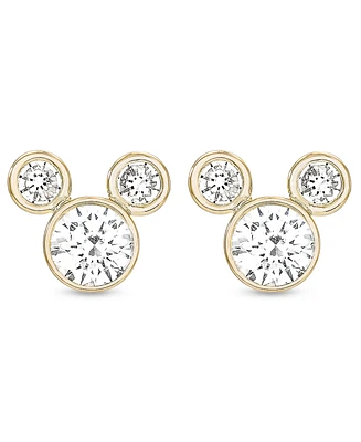 Disney Children's Cubic Zirconia Birthstone Mickey Mouse Stud Earrings 14k Gold