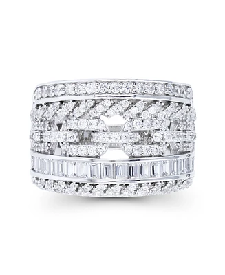 Cubic Zirconia Round and Baguette Chain Link Ring