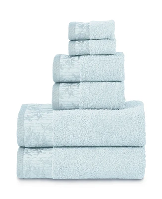 Superior Wisteria Floral Embroidered Jacquard Border Cotton 6 Piece Bath Towel Set