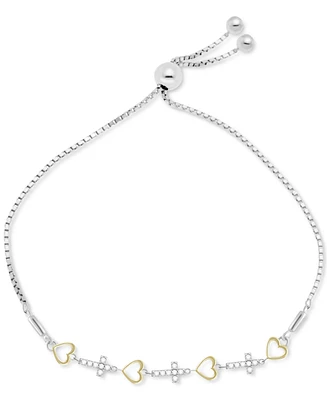Diamond Heart & Cross Bolo Bracelet (1/6 ct. t.w.) in Sterling Silver & Gold-Plated Sterling Silver