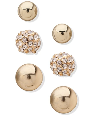 Anne Klein Gold-Tone 3-Pc. Set Pave Stud Earrings