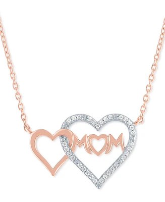Diamond Double Heart Mom 18" Pendant Necklace (1/10 ct. t.w.) in 14k Rose Gold-Plated Sterling Silver