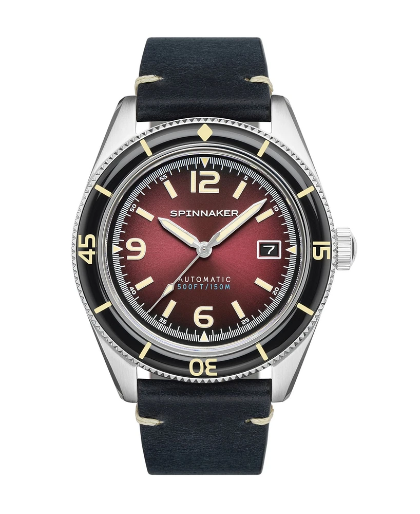 Spinnaker Men's Fleuss Automatic Blue Genuine Leather Strap Watch, 43mm