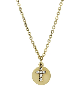 14K Gold Dipped Carded Crystal Cross with Round Disc Necklace