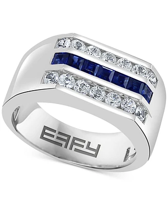 Effy Men's Blue Sapphire (7/8 ct. t.w.) & White Sapphire (1-1/4 ct. t.w.) Ring in Sterling Silver
