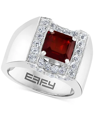 Effy Men's Rhodolite Garnet (3 ct. t.w.) & White Sapphire (1-3/8 ct. t.w.) Ring in Sterling Silver