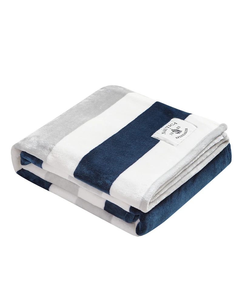 Nautica Awning Stripe Ultra Soft Plush Reversible Throw, 60" X 50"