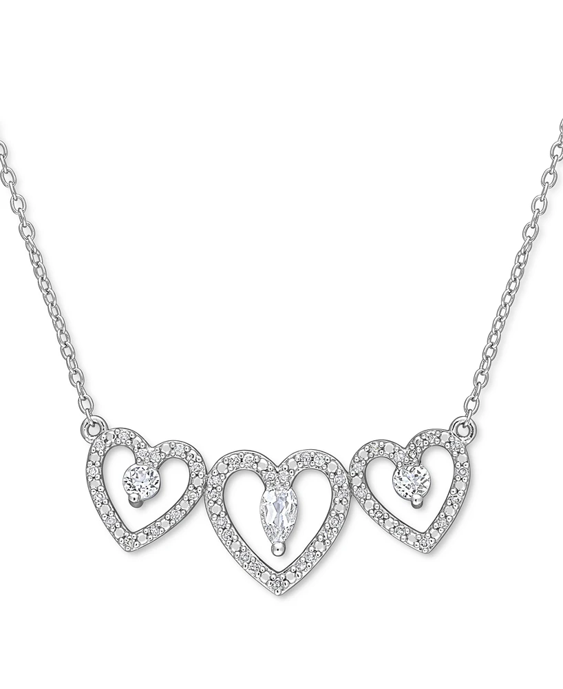 White Topaz (1/2 ct. t.w.) & Diamond (1/5 ct. t.w.) Triple Heart 18" Statement Necklace in Sterling Silver